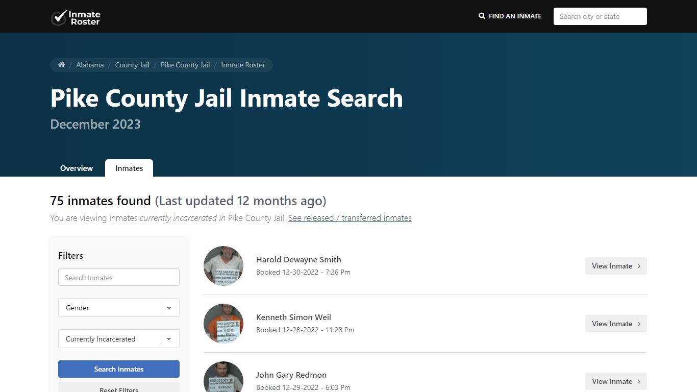 Current Inmate Roster for Today | Pike County Jail